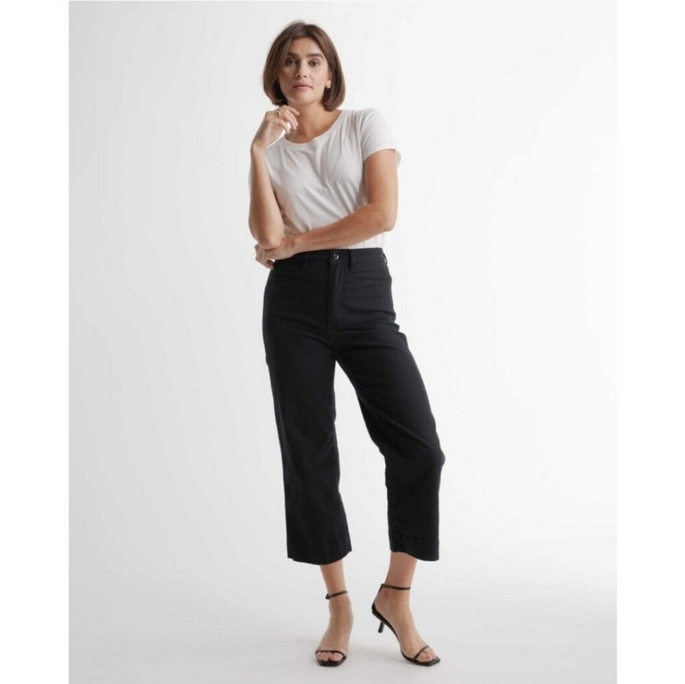 Quince Women Organic Stretch Cotton Twill Straight Leg Cropped Pants Jeans Black